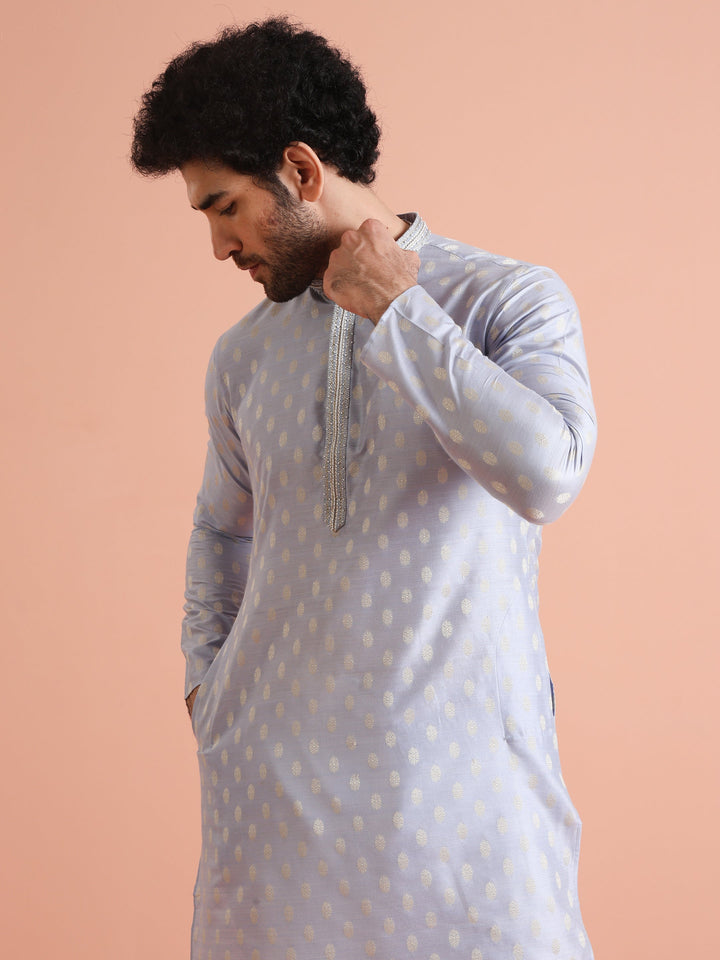 Men Blue Ethnic Motifs Kurta | SHOBITAM