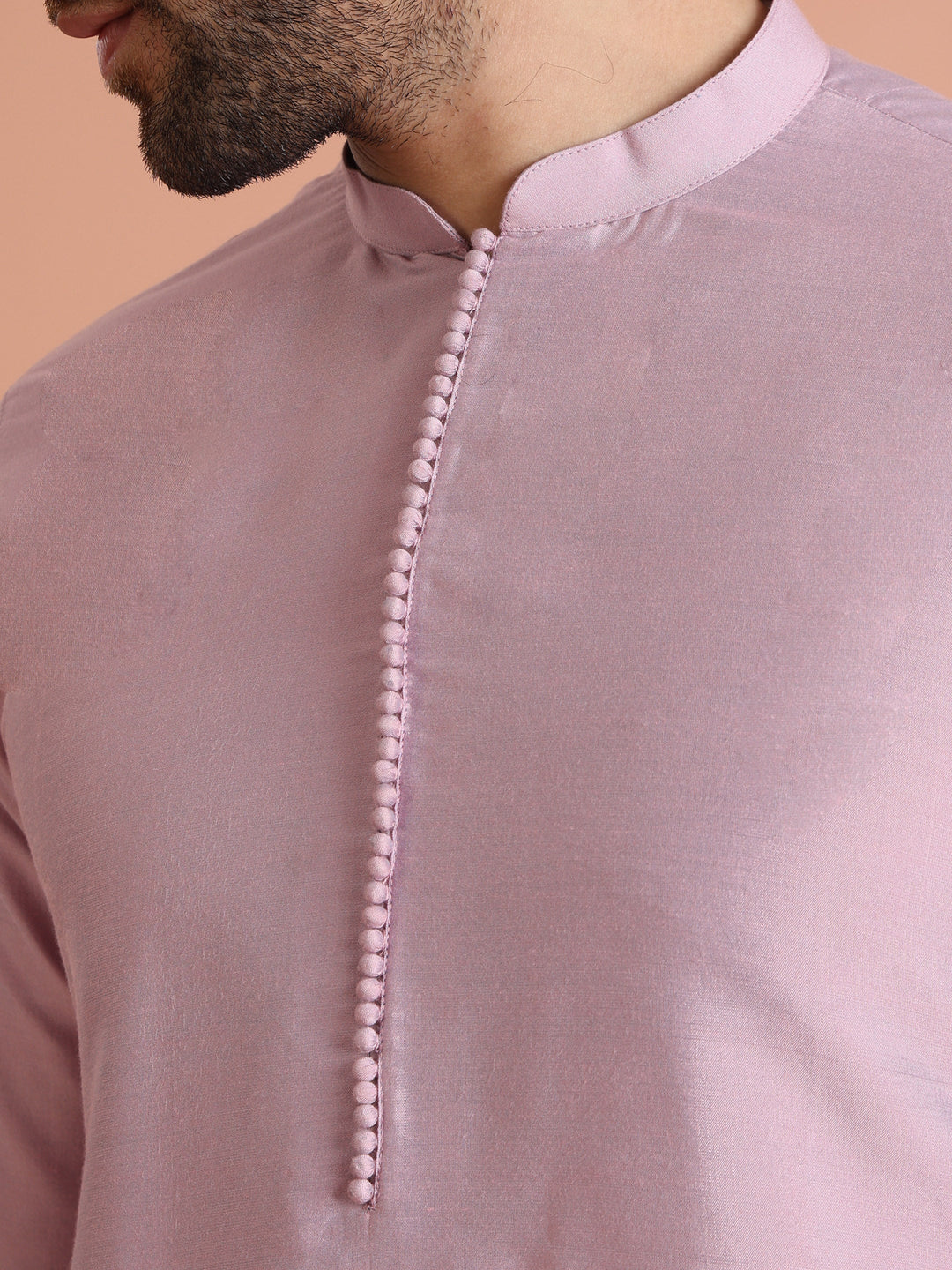 Pastel Pink Silk Blend Solid Mid Kurta | SHOBITAM
