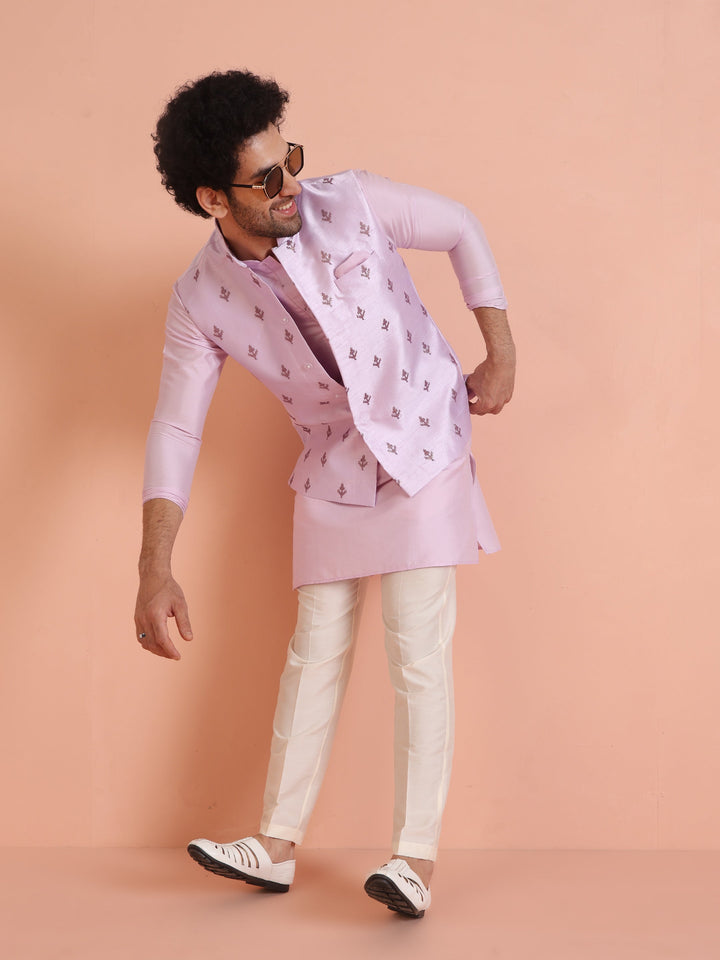 Lilac Thread Embroidered Nehru Jacket For Men | SHOBITAM