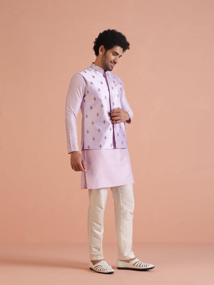 Lilac Thread Embroidered Nehru Jacket For Men | SHOBITAM