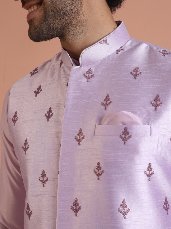 Lilac Thread Embroidered Nehru Jacket For Men | SHOBITAM