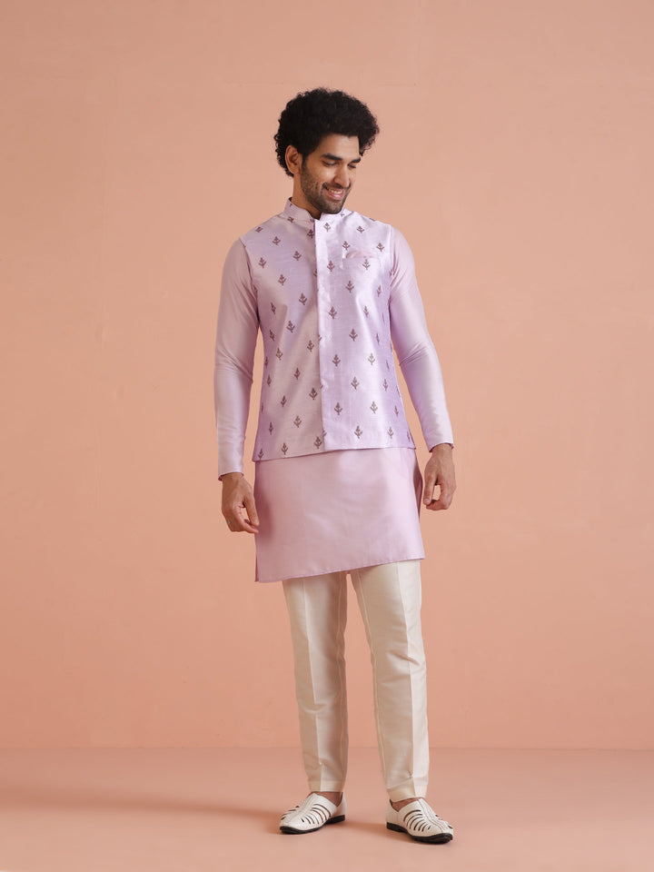 Lilac Thread Embroidered Nehru Jacket For Men | SHOBITAM