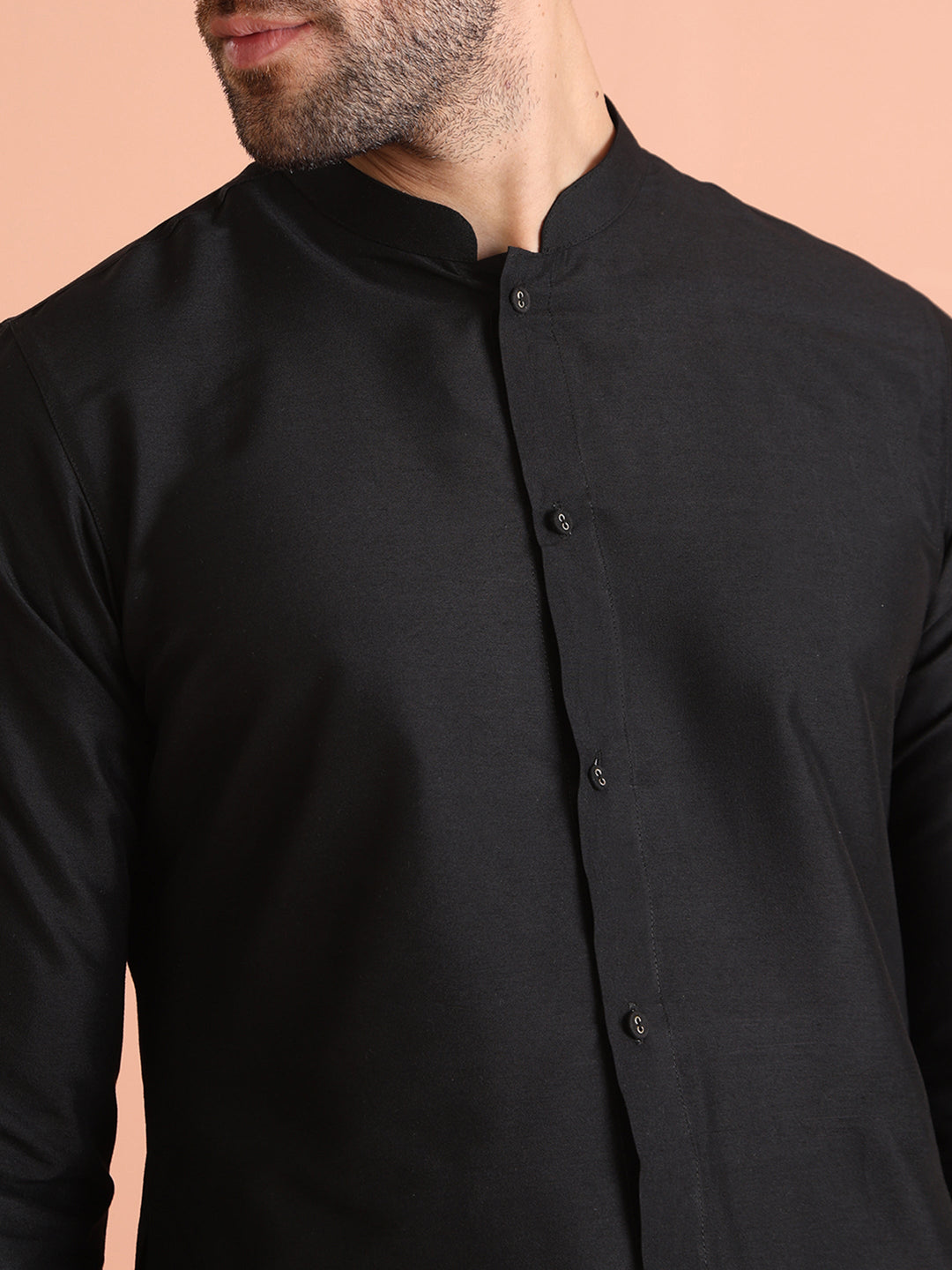 Men Black Regular Fit Solid Kurta | SHOBITAM
