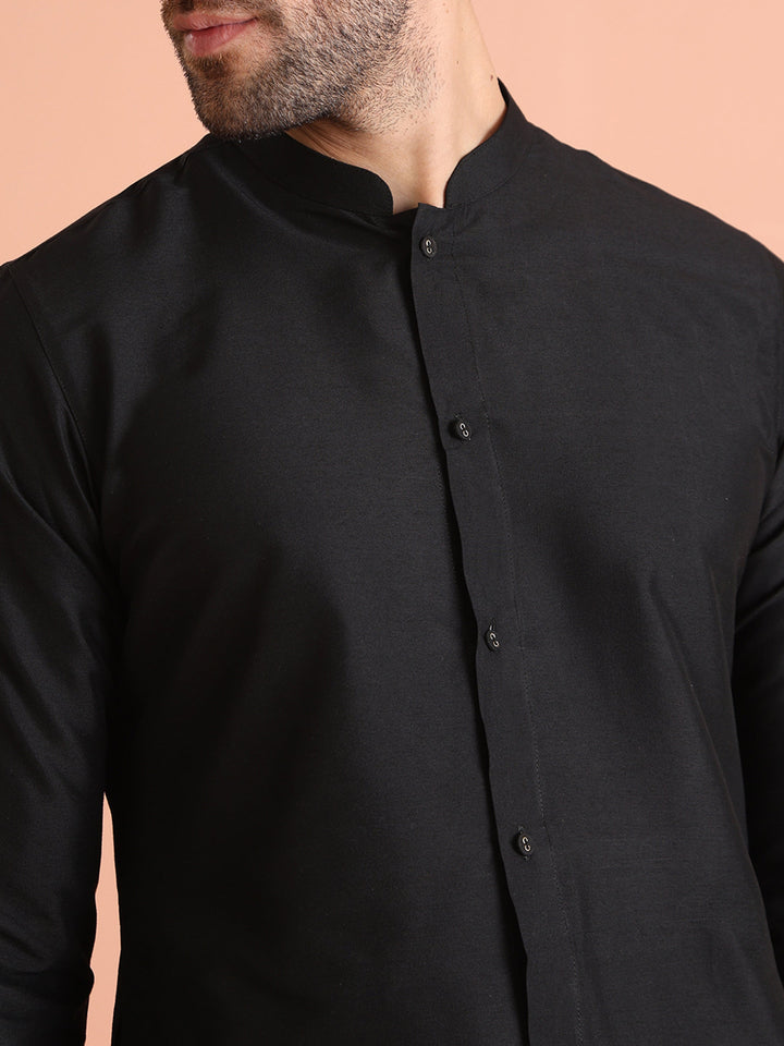 Men Black Slim Fit Solid Kurta Trousers Set | SHOBITAM