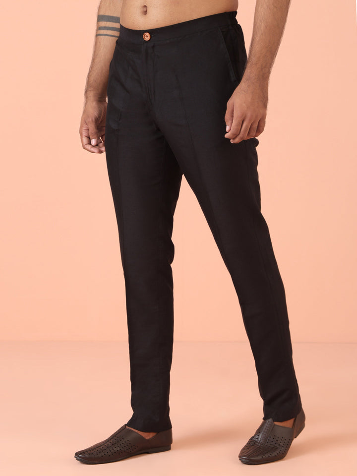 Men Black Slim Fit Solid Kurta Trousers Set | SHOBITAM