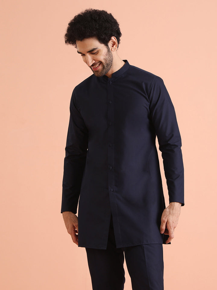 Elegant Navy Blue Plain Kurta | SHOBITAM