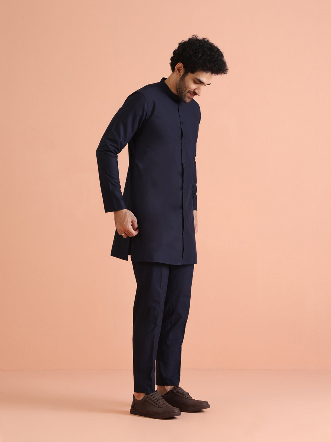 Elegant Navy Blue Plain Kurta | SHOBITAM