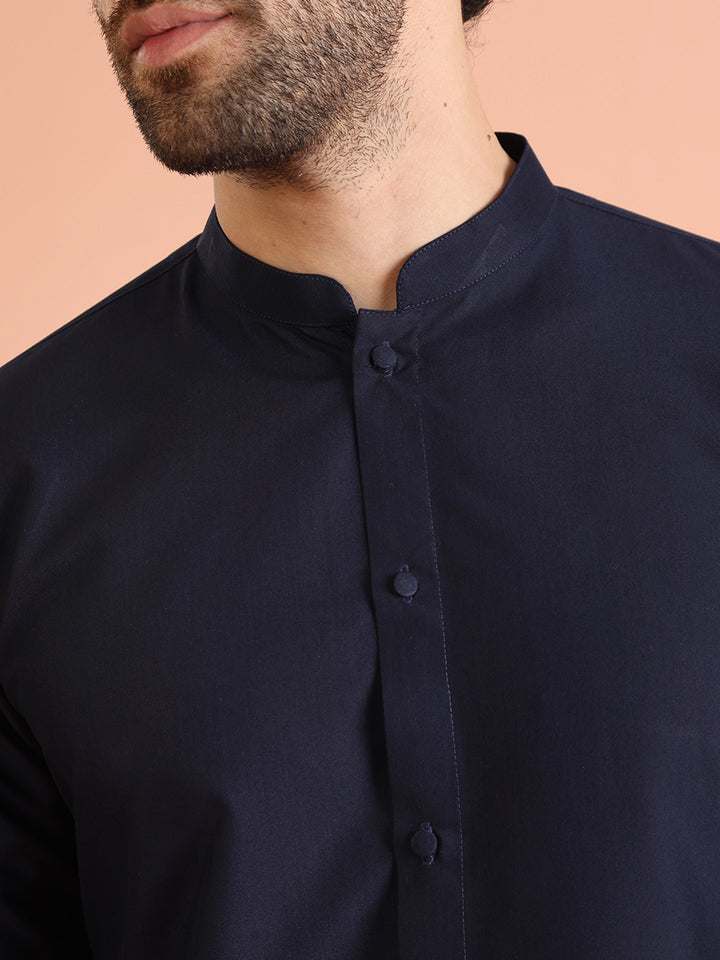 Elegant Navy Blue Plain Kurta | SHOBITAM