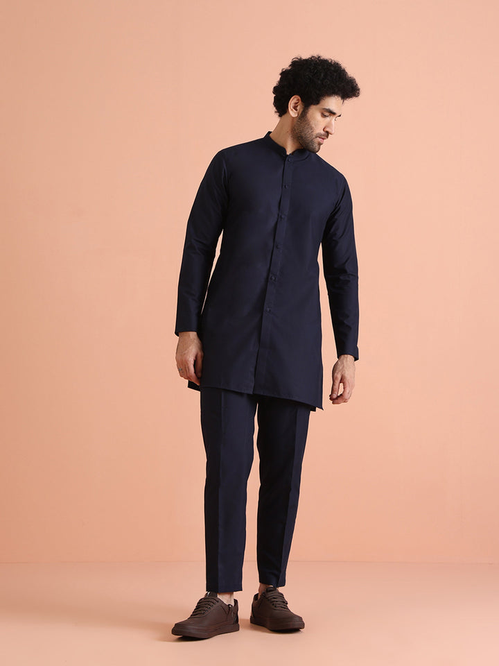 Elegant Navy Blue Plain Kurta | SHOBITAM