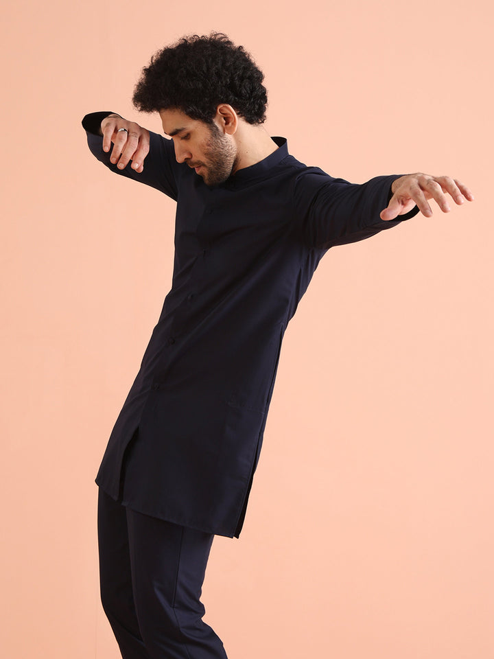 Elegant Navy Blue Plain Kurta | SHOBITAM