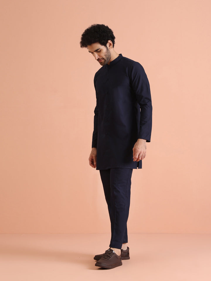 Navy Blue Kurta Set with Straight Trousers Classic Minimal Festive Outfit | SHOBITAM