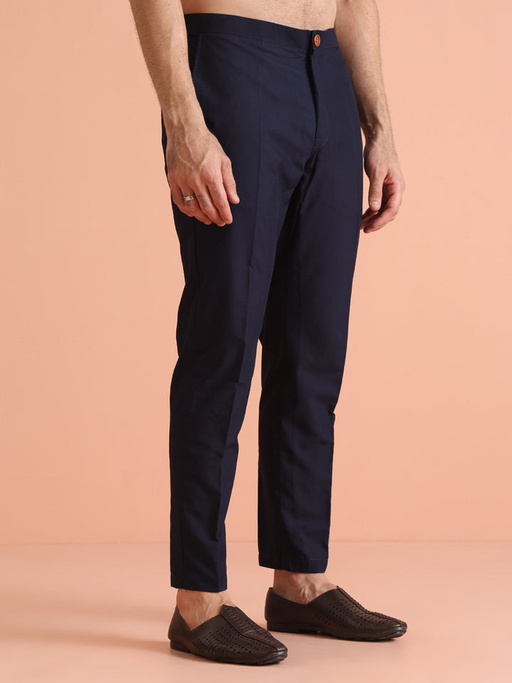 Navy Blue Kurta Set with Straight Trousers Classic Minimal Festive Outfit | SHOBITAM