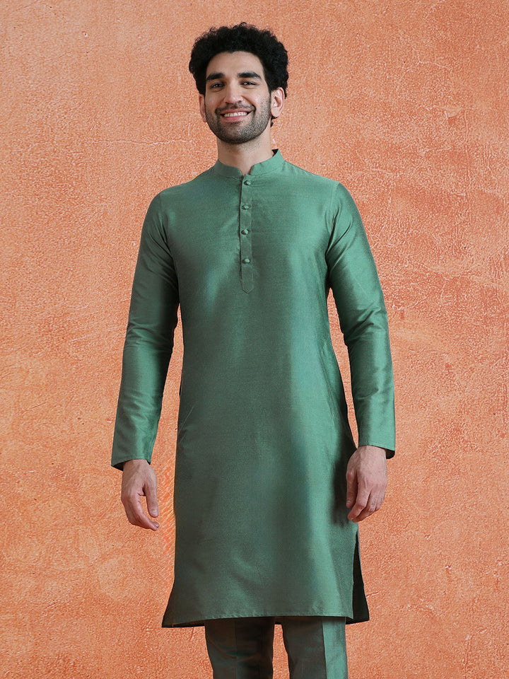 Sage Cotton Blend Solid Plain Kurta | SHOBITAM