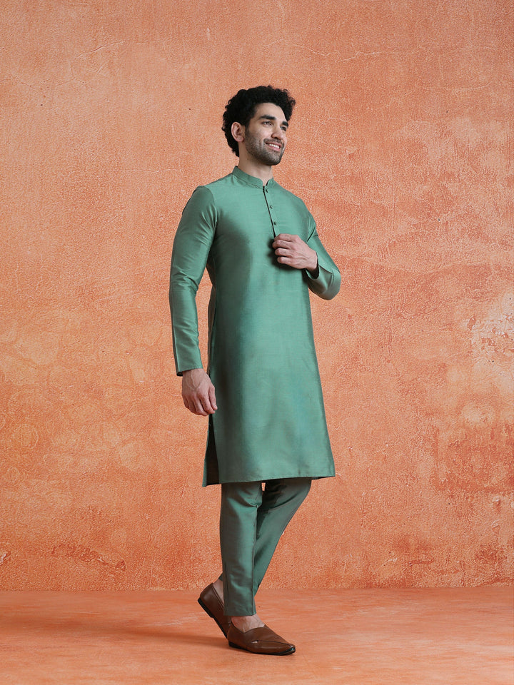 Sage Cotton Blend Solid Plain Kurta | SHOBITAM