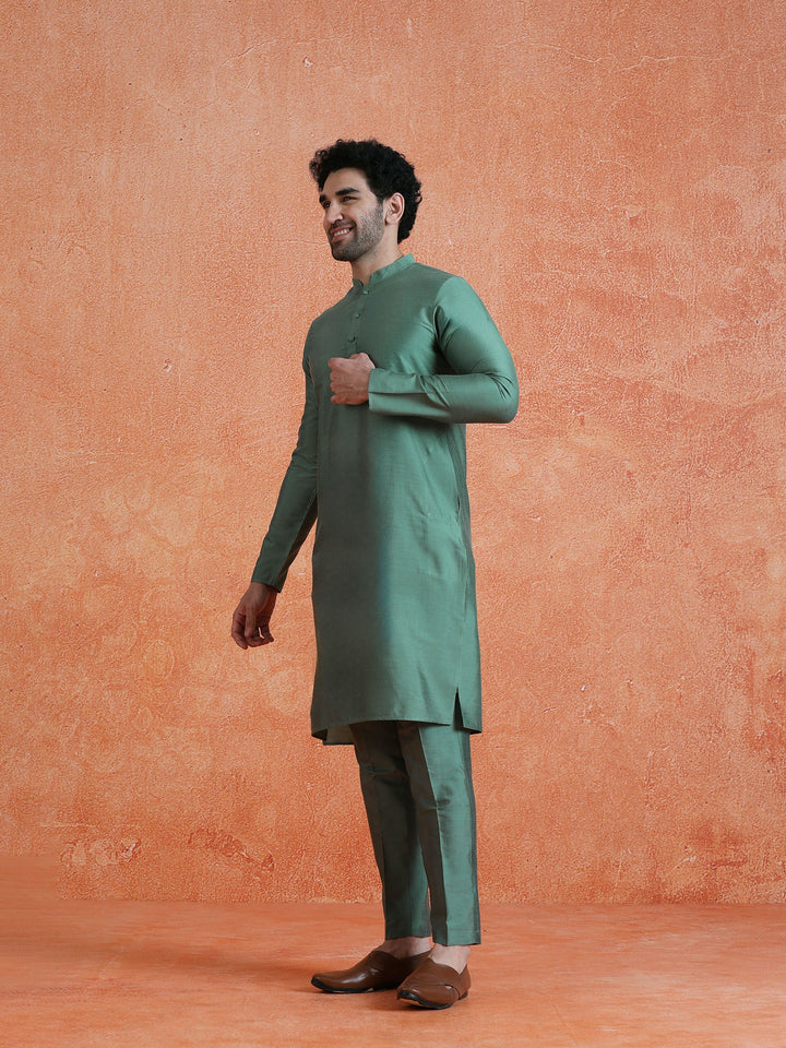Sage Cotton Blend Solid Plain Kurta | SHOBITAM