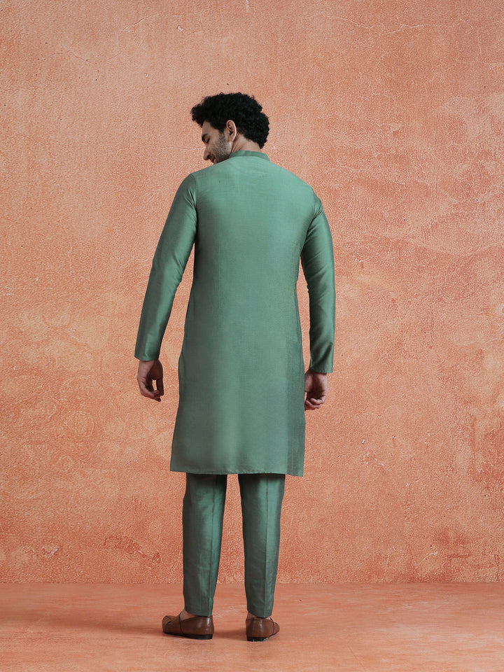 Sage Cotton Blend Solid Plain Kurta | SHOBITAM