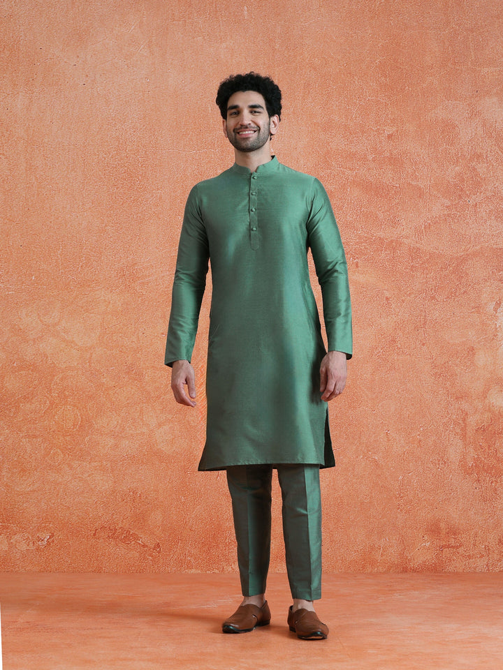 Sage Cotton Blend Solid Plain Kurta | SHOBITAM