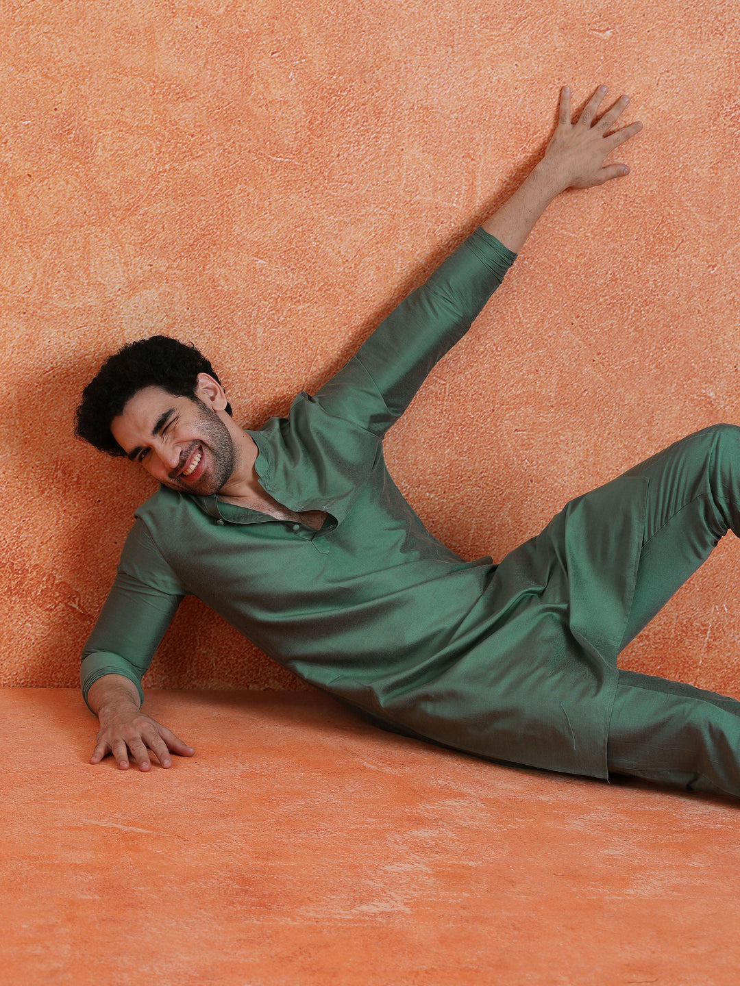 Sage Cotton Blend Solid Plain Kurta | SHOBITAM