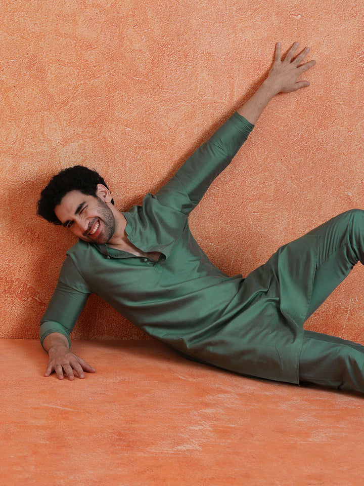 Sage Cotton Blend Solid Plain Kurta | SHOBITAM