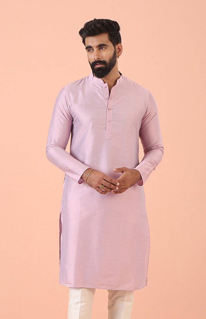 Men Pink Regular Fit Solid Kurta | SHOBITAM