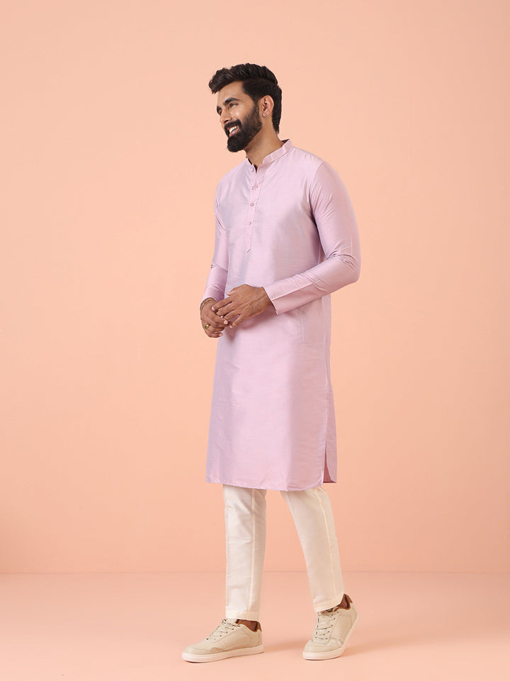 Men Pink Regular Fit Solid Kurta | SHOBITAM