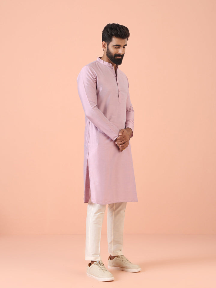 Men Pink Regular Fit Solid Kurta | SHOBITAM