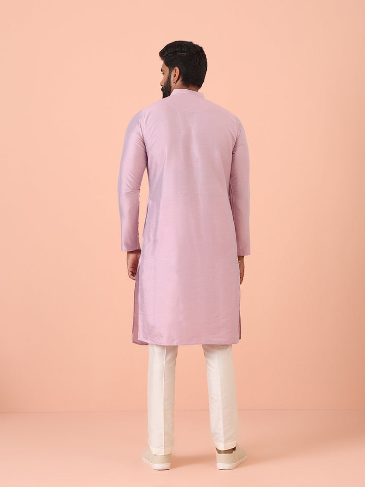 Men Pink Regular Fit Solid Kurta | SHOBITAM