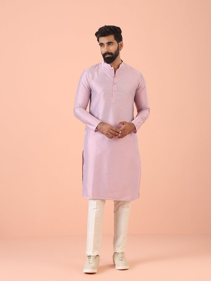 Men Pink Regular Fit Solid Kurta | SHOBITAM