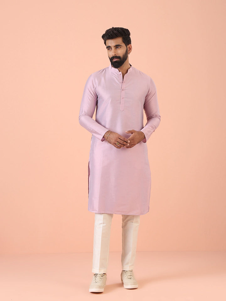 Men Pink Regular Fit Solid Kurta Trouser Set | SHOBITAM