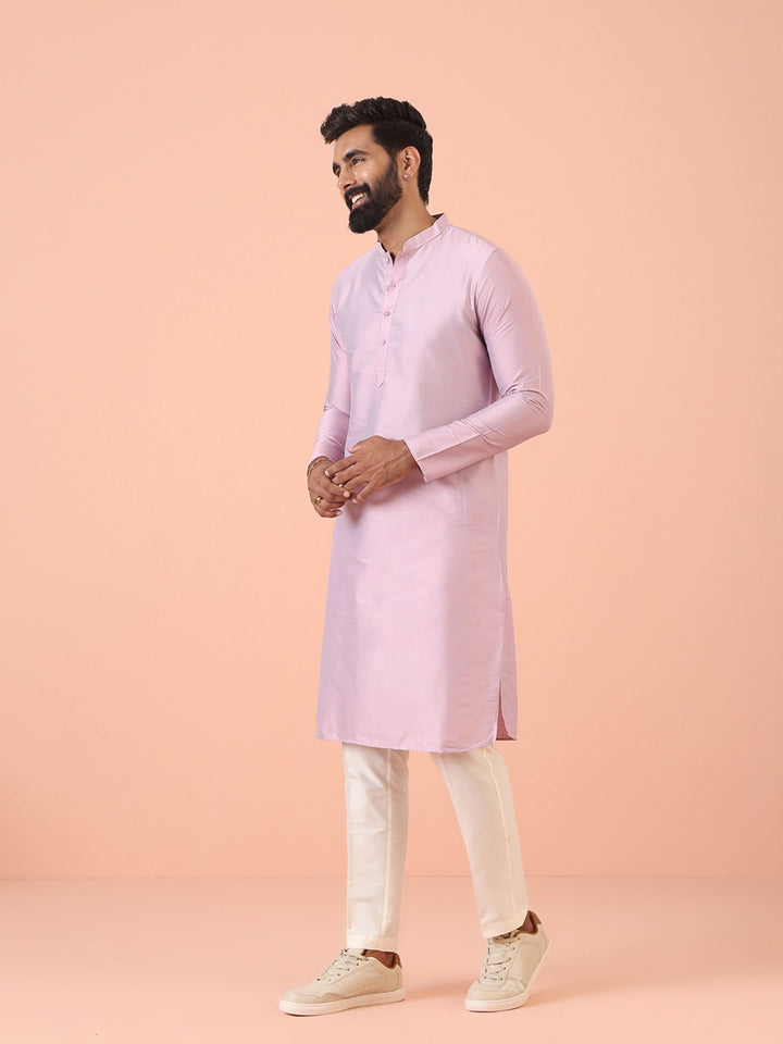 Men Pink Regular Fit Solid Kurta Trouser Set | SHOBITAM