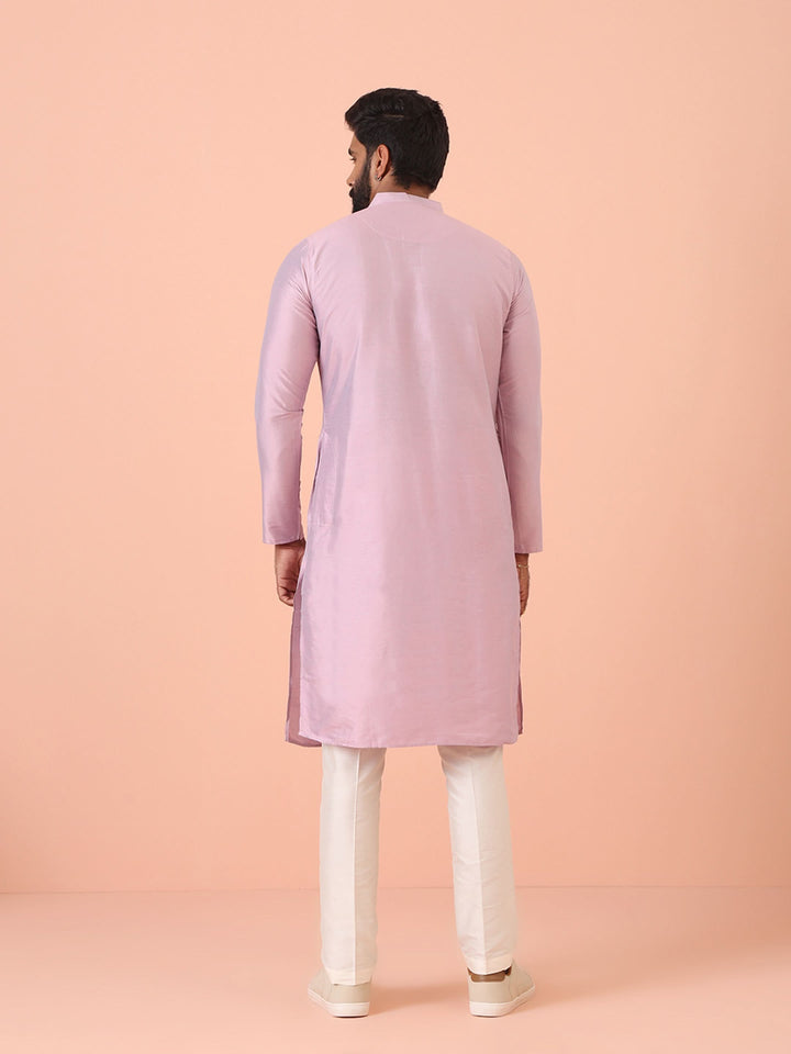 Men Pink Regular Fit Solid Kurta Trouser Set | SHOBITAM