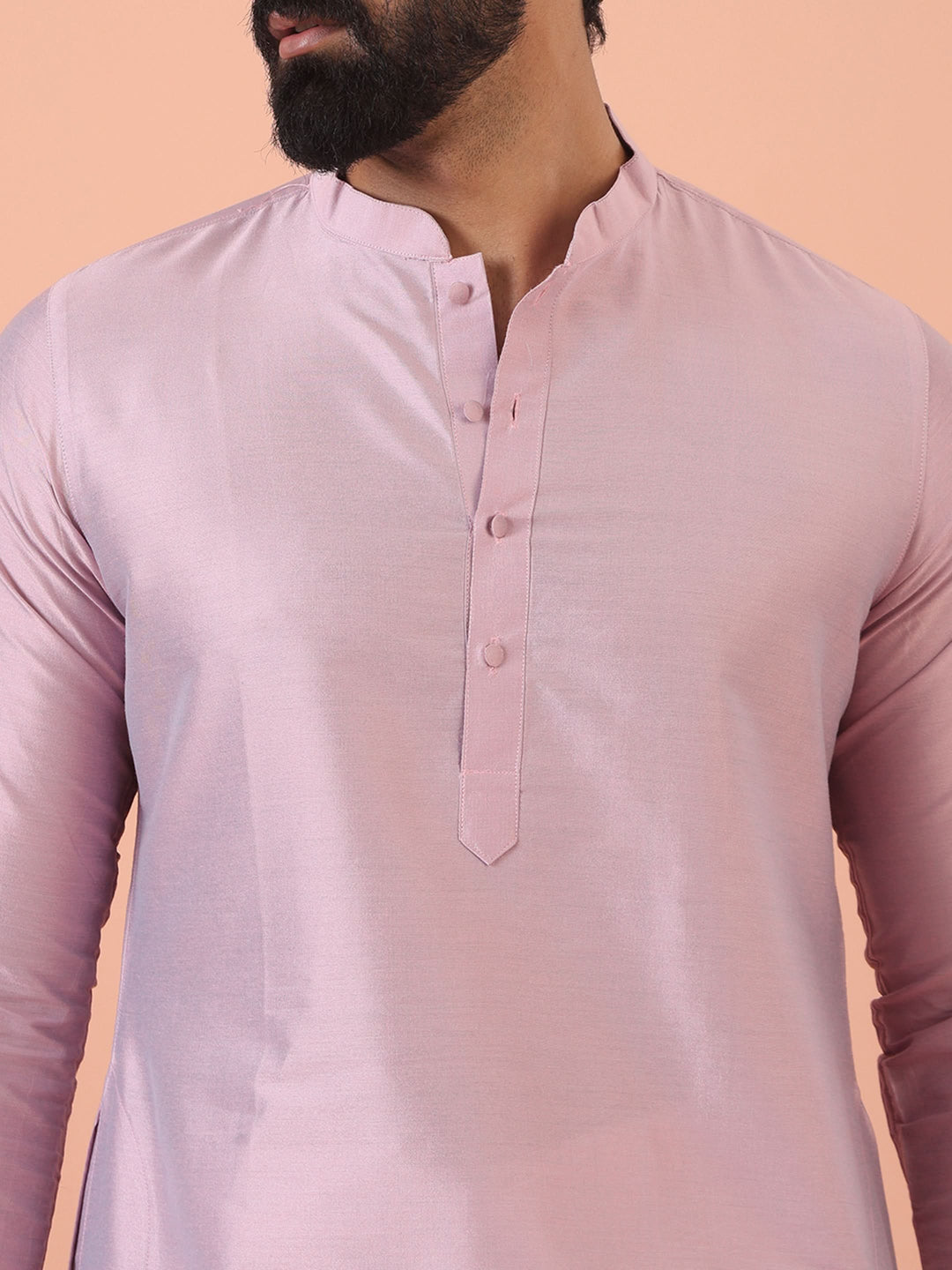 Men Pink Regular Fit Solid Kurta Trouser Set | SHOBITAM