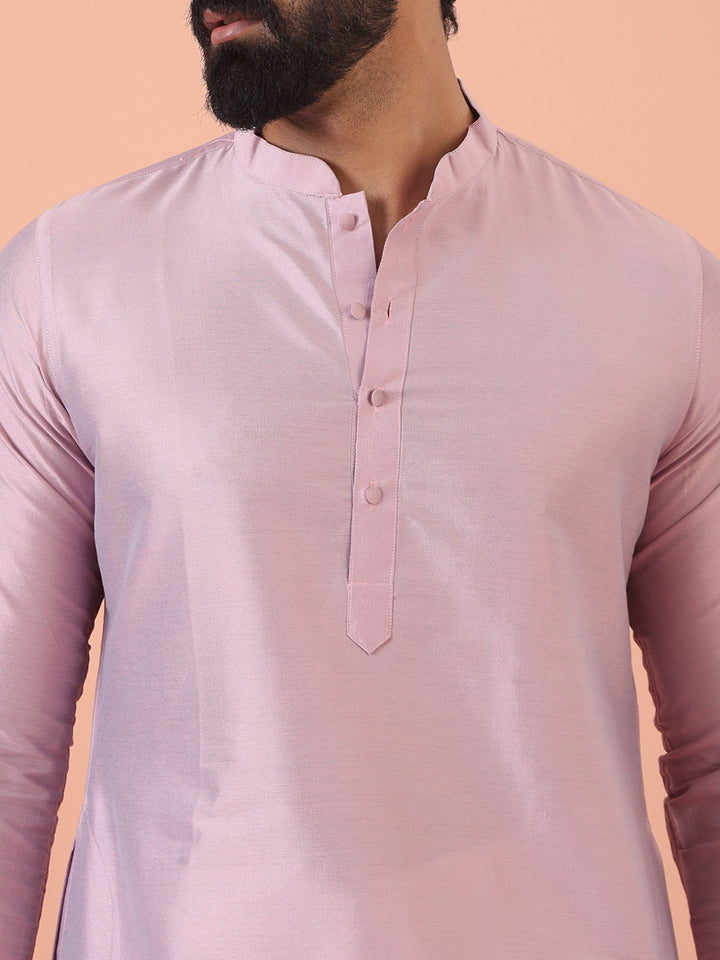 Men Pink Regular Fit Solid Kurta Trouser Set | SHOBITAM