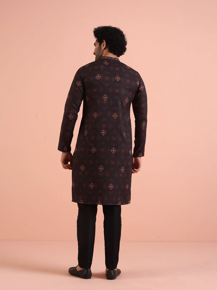 Men Black Printed Geometric Kurta | SHOBITAM