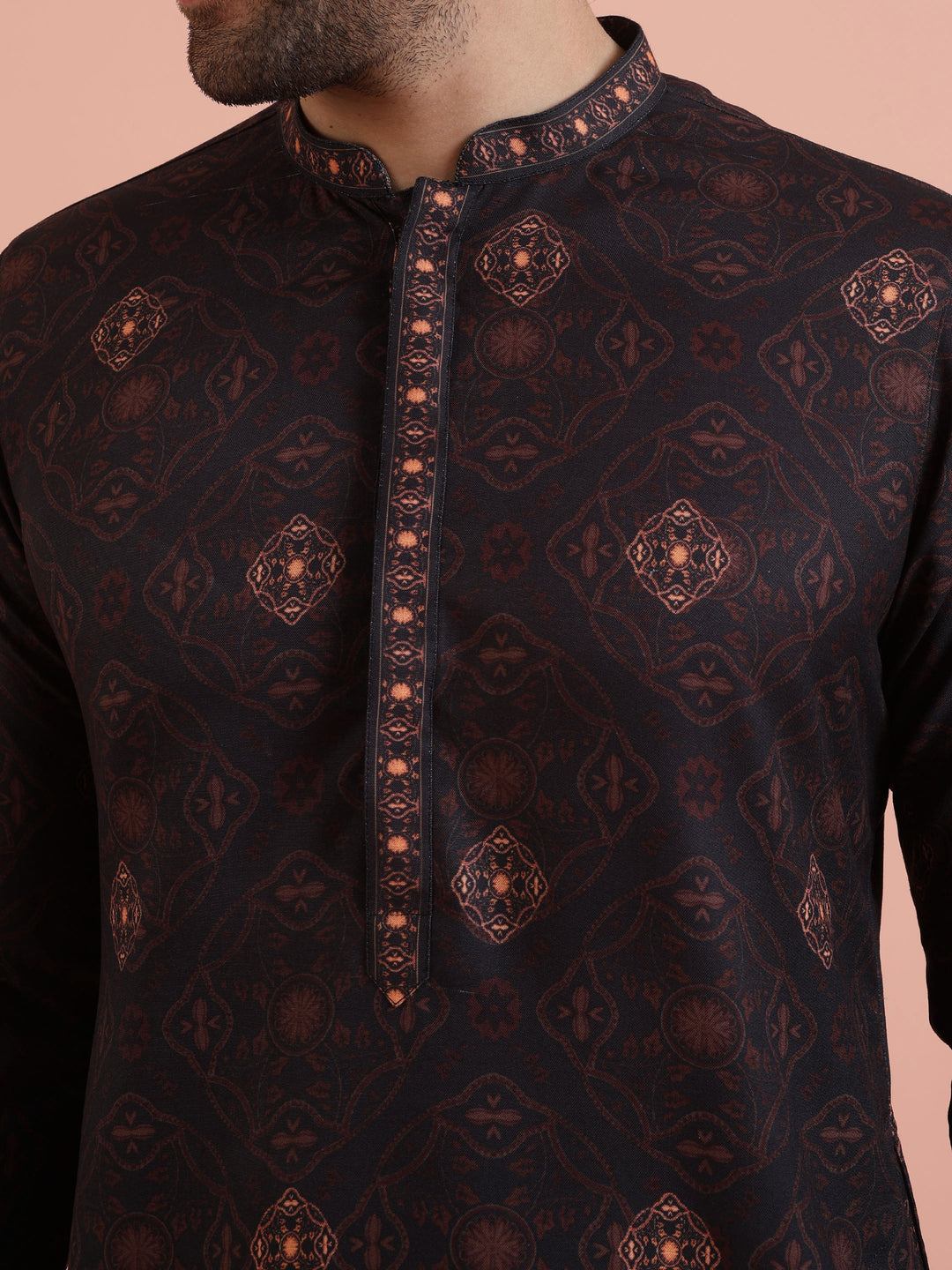 Men Black Printed Geometric Kurta | SHOBITAM