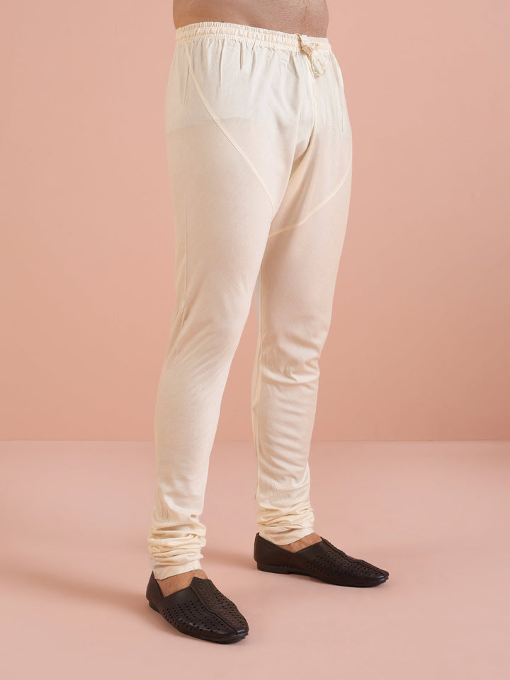 Men White Printed Floral Kurta Churidar Set | SHOBITAM