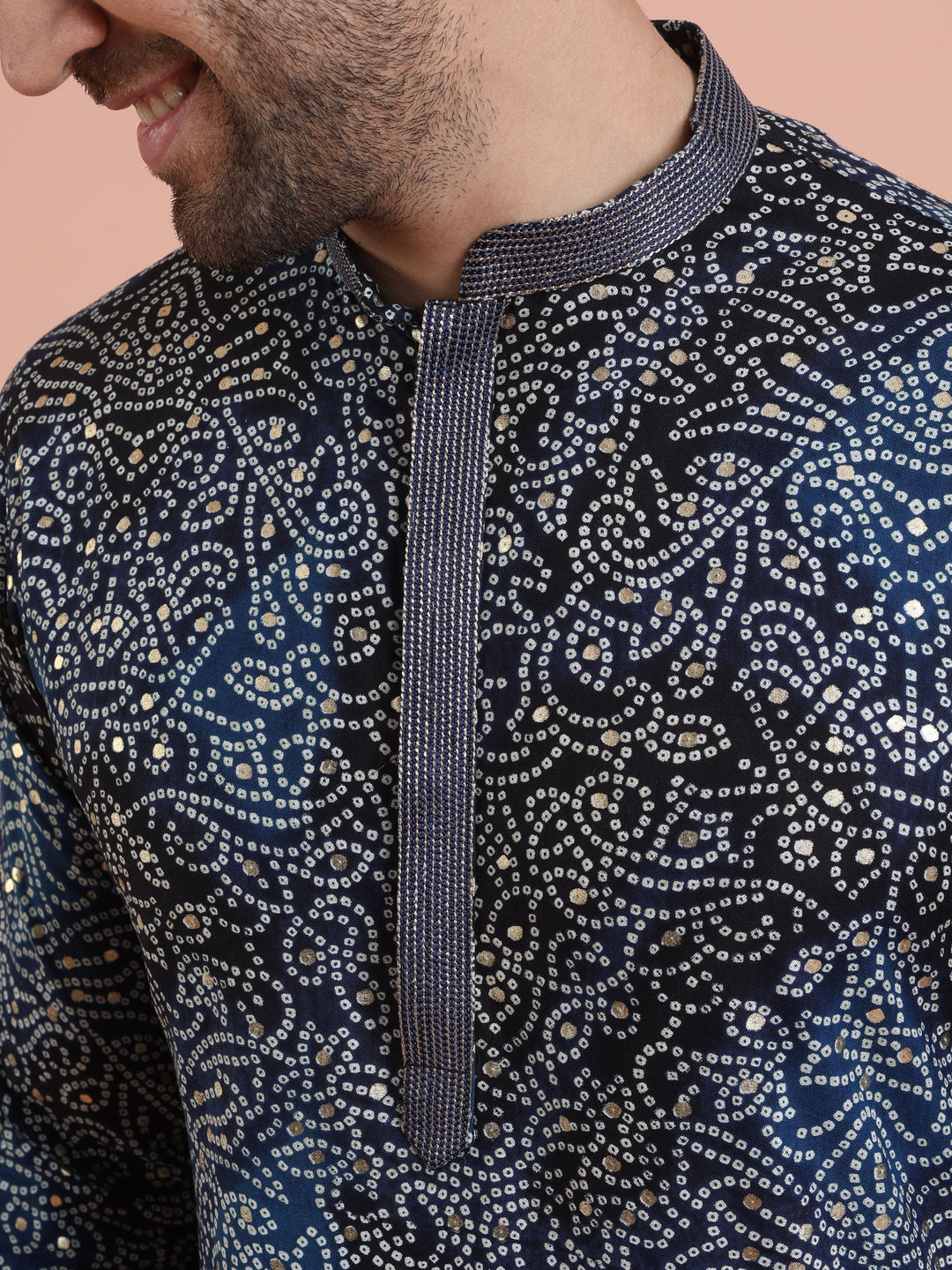 Black Printed Motif Silk Blend Kurta | SHOBITAM