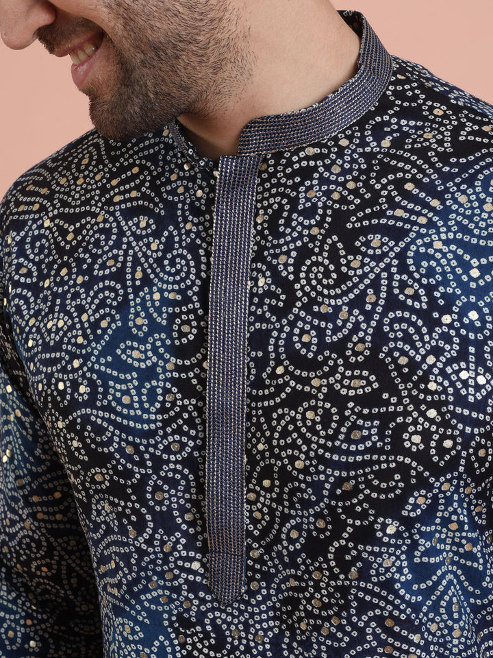 Black Printed Motif Silk Blend Kurta | SHOBITAM