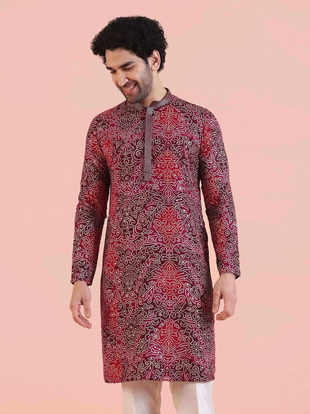 Red Cotton Silk Printed Kurta | SHOBITAM
