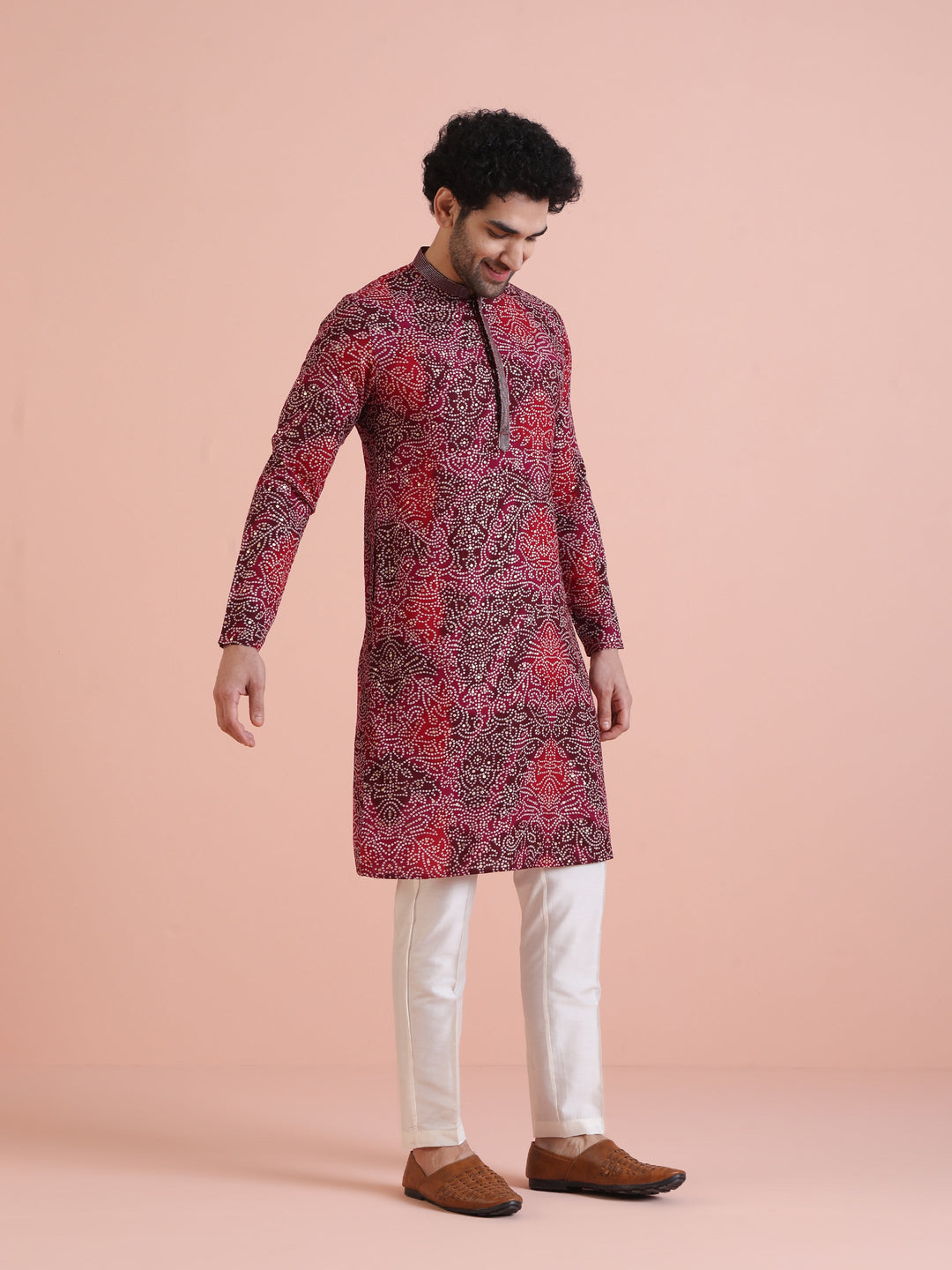 Red Cotton Silk Printed Kurta | SHOBITAM