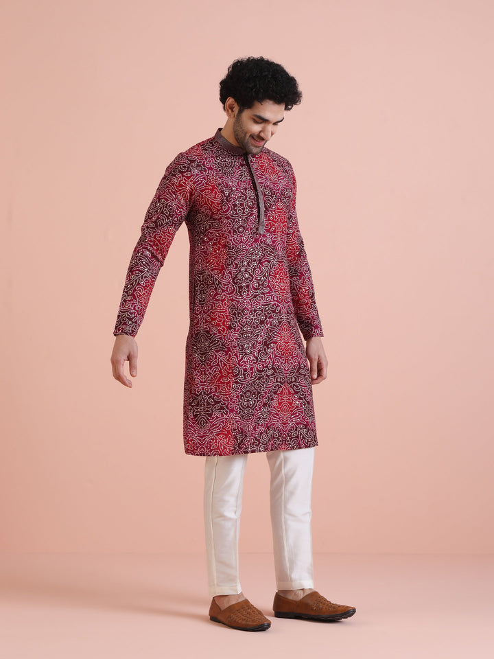 Red Cotton Silk Printed Kurta | SHOBITAM