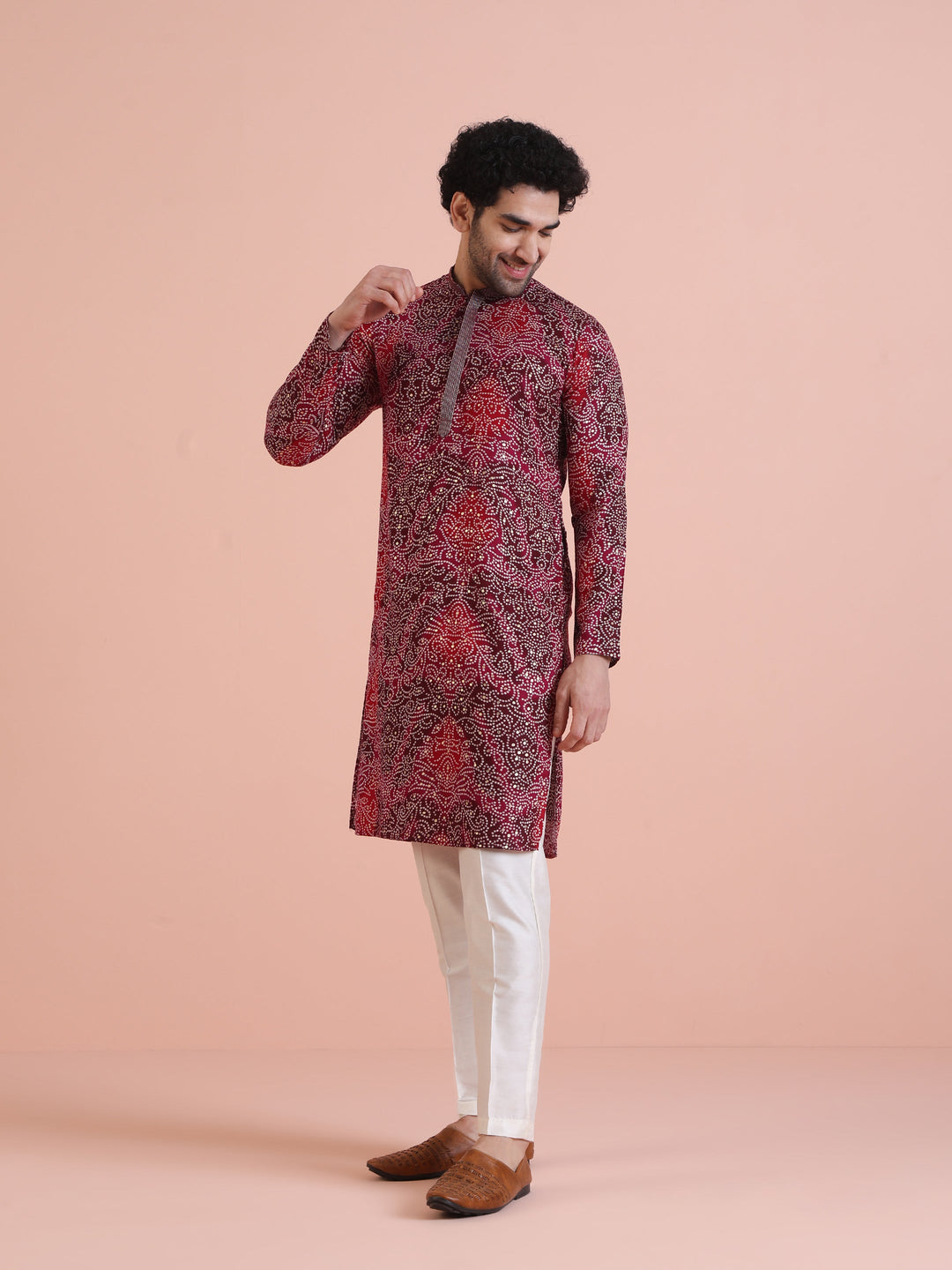 Red Cotton Silk Printed Kurta | SHOBITAM