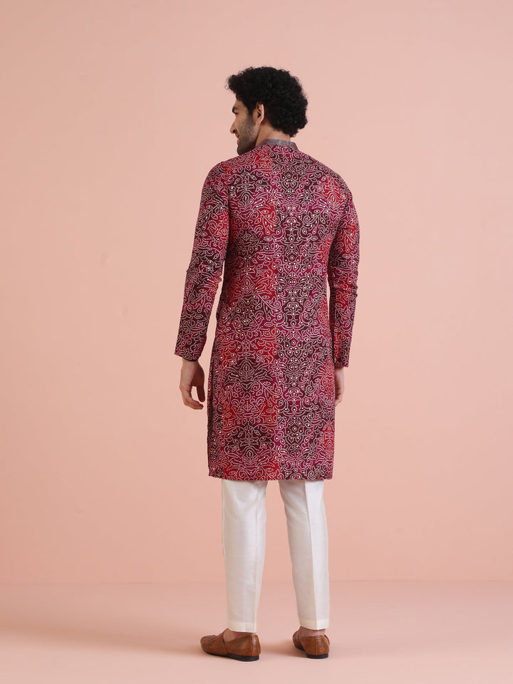 Red Cotton Silk Printed Kurta | SHOBITAM