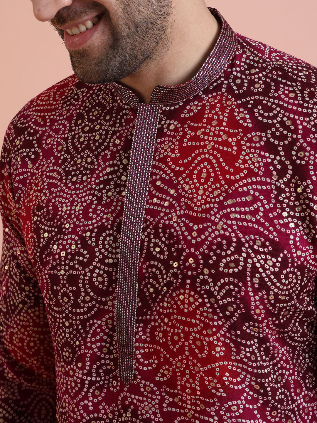 Red Cotton Silk Printed Kurta | SHOBITAM