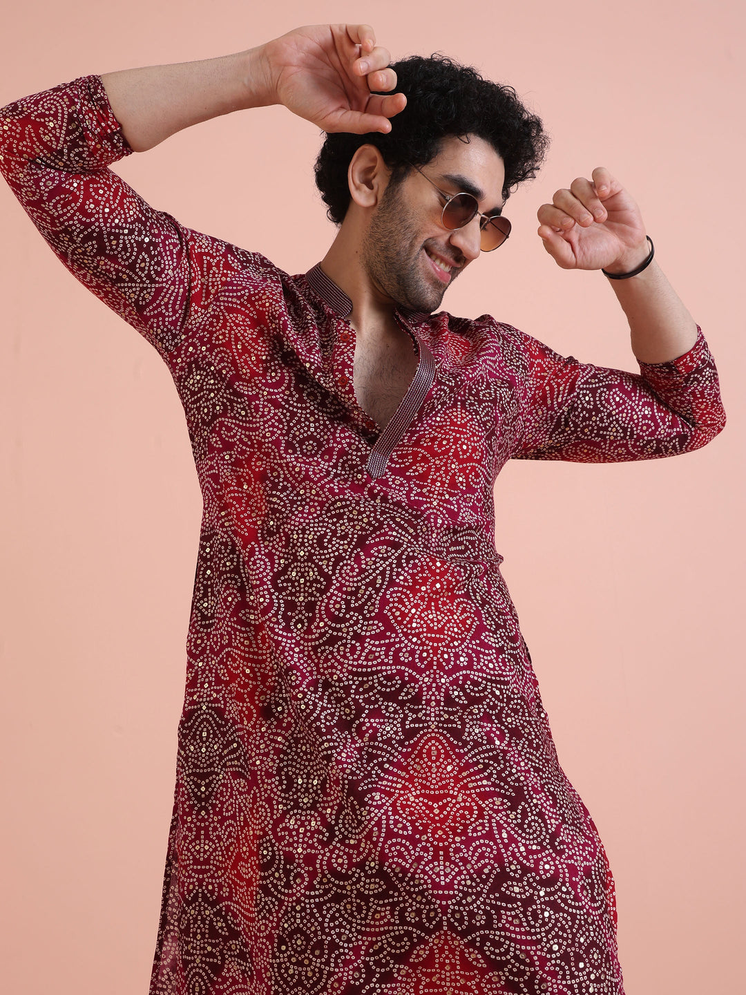 Red Cotton Silk Printed Kurta | SHOBITAM