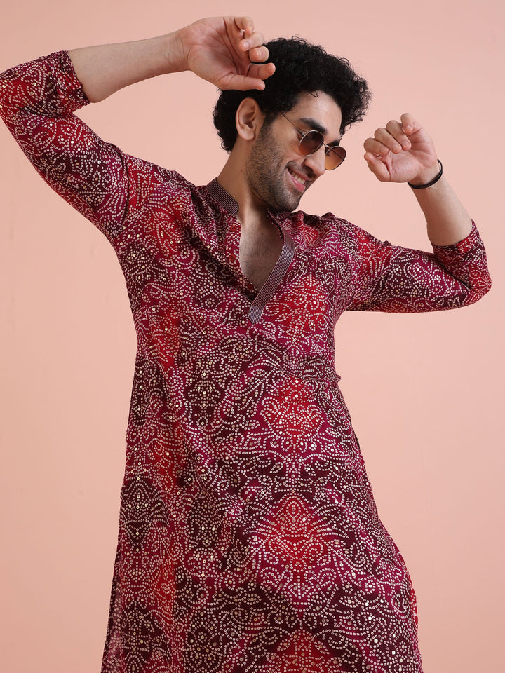 Red Cotton Silk Printed Kurta | SHOBITAM