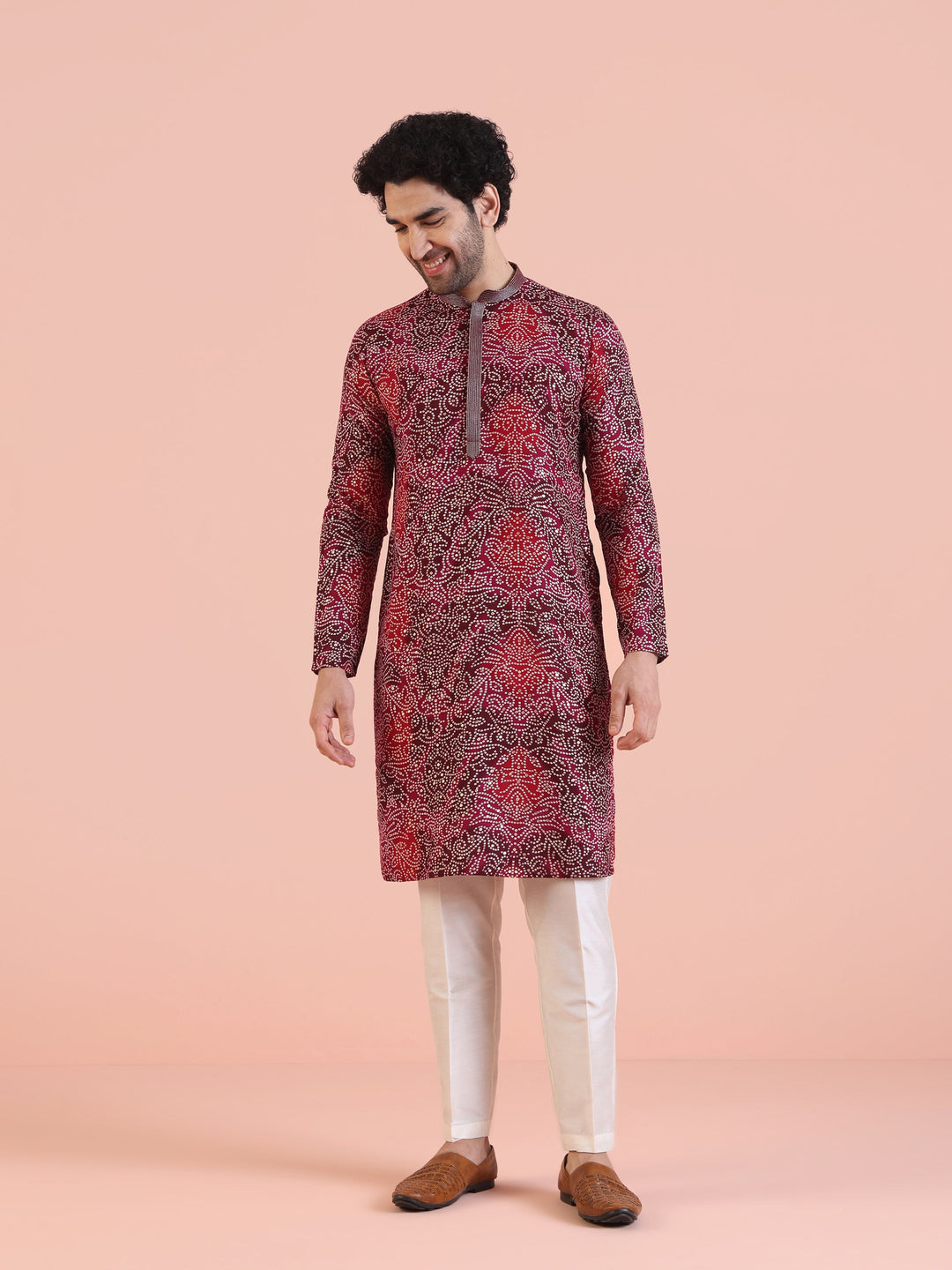 Red Cotton Silk Printed Kurta | SHOBITAM