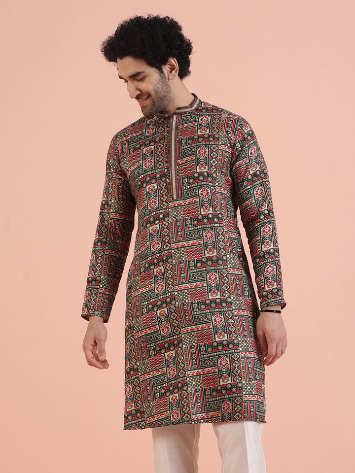 Multicolor Printed Silk Blend Kurta | SHOBITAM