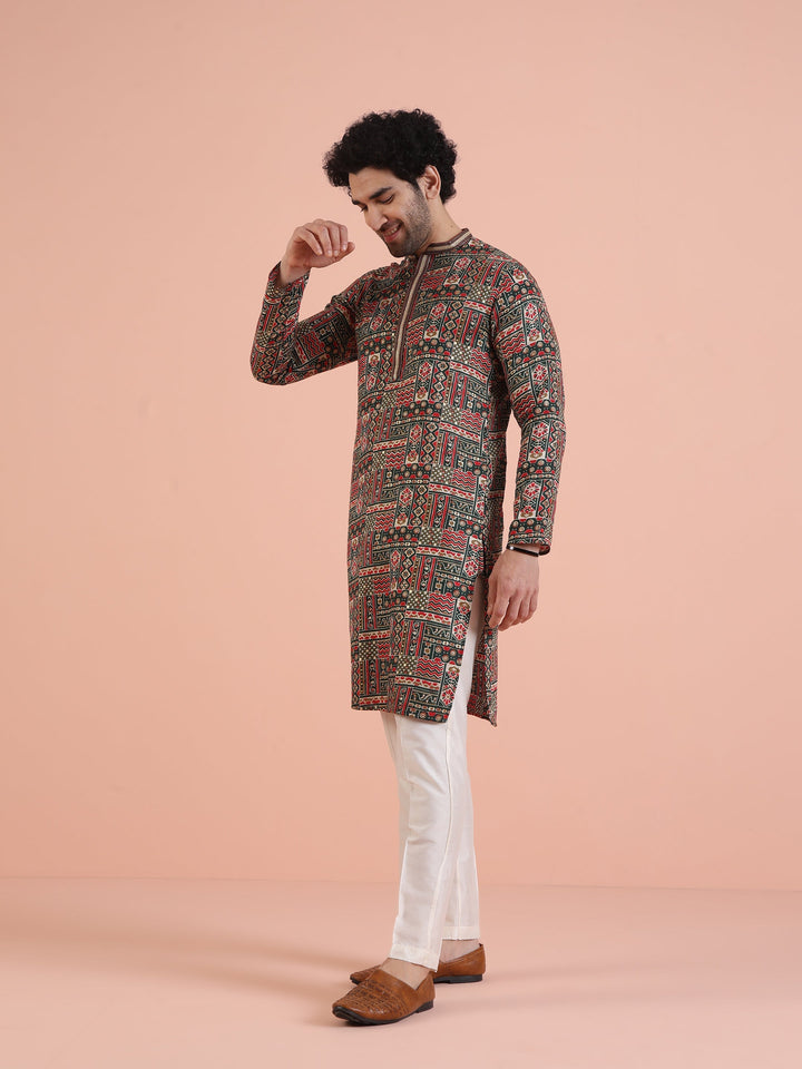 Multicolor Printed Silk Blend Kurta | SHOBITAM