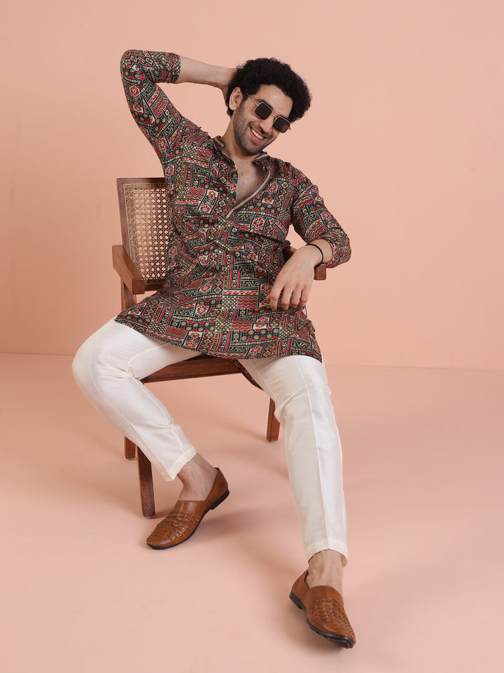 Multicolor Printed Silk Blend Kurta | SHOBITAM